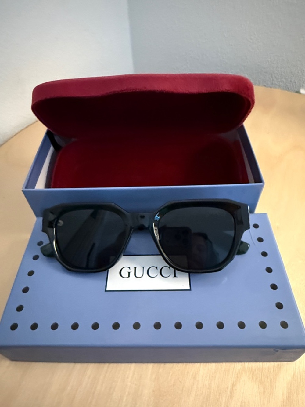 Gucci Men's Dark Green Square Sunglasses with Black Lenses
